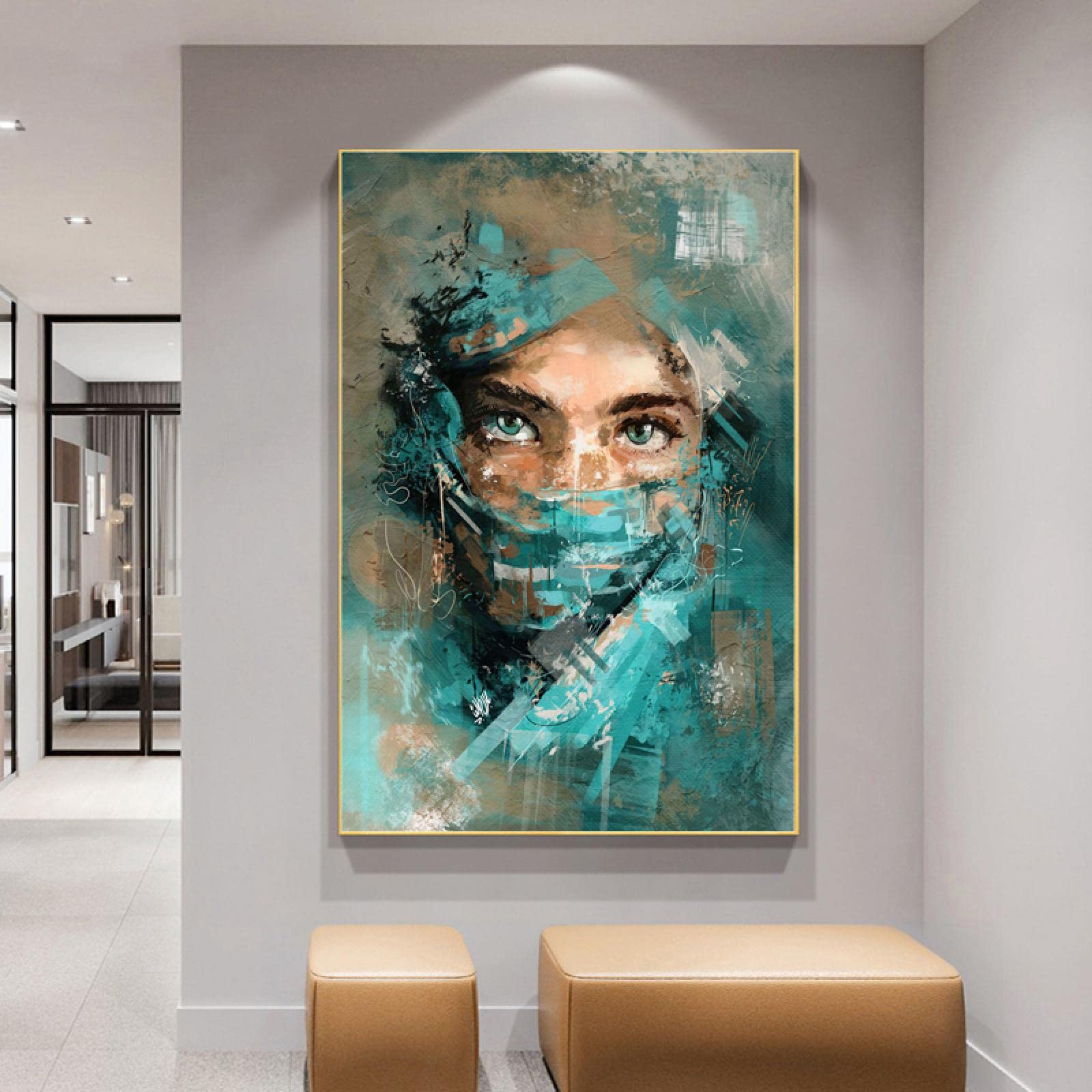 Amazon｜緑のマスクされた壁の芸術の女の子のポスターのキャンバスの